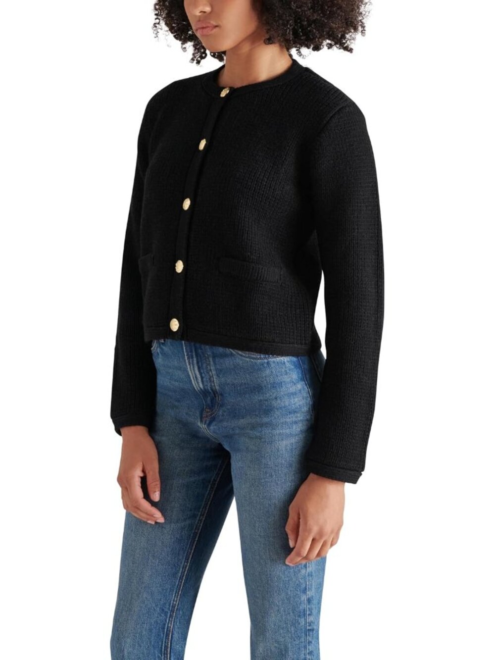 Women's Black Button Down Apparel Fantino Sweater Jacket Welt Pockets at Front - Picture 4 of 4